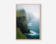 Faroe Islands Sea Cliffs Wall Art Print | North Atlantic Mist Coastline Photography | Nordic Travel Poster | Moody Dramatic Nature Home Decor