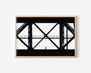 Steel Bridge Trestle Figure Print | Black and White Industrial Wall Art | Urban Architecture Photography