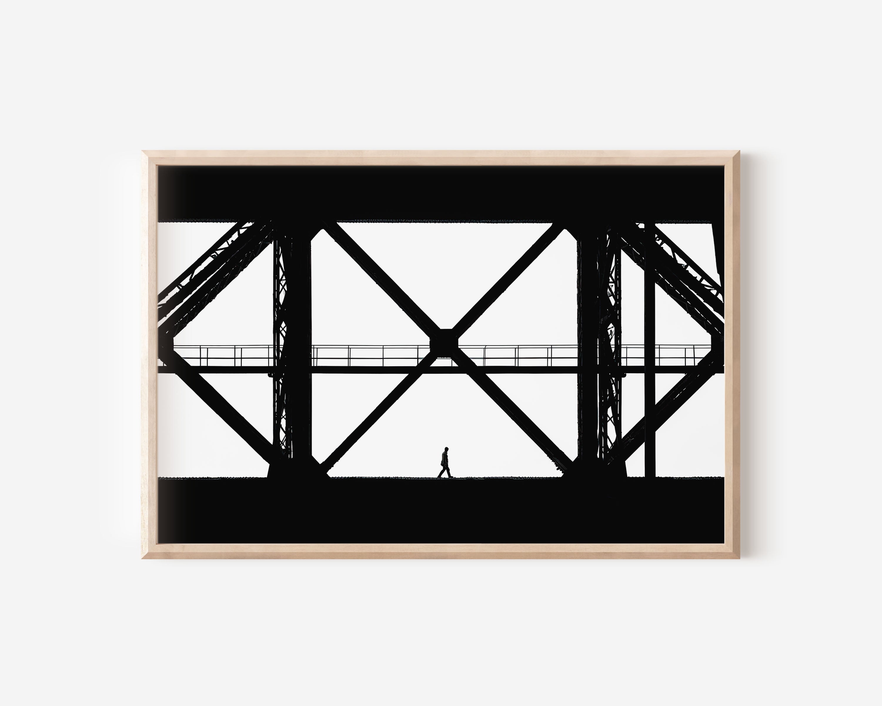 Steel Bridge Trestle Figure Print | Black and White Industrial Wall Art | Urban Architecture Photography