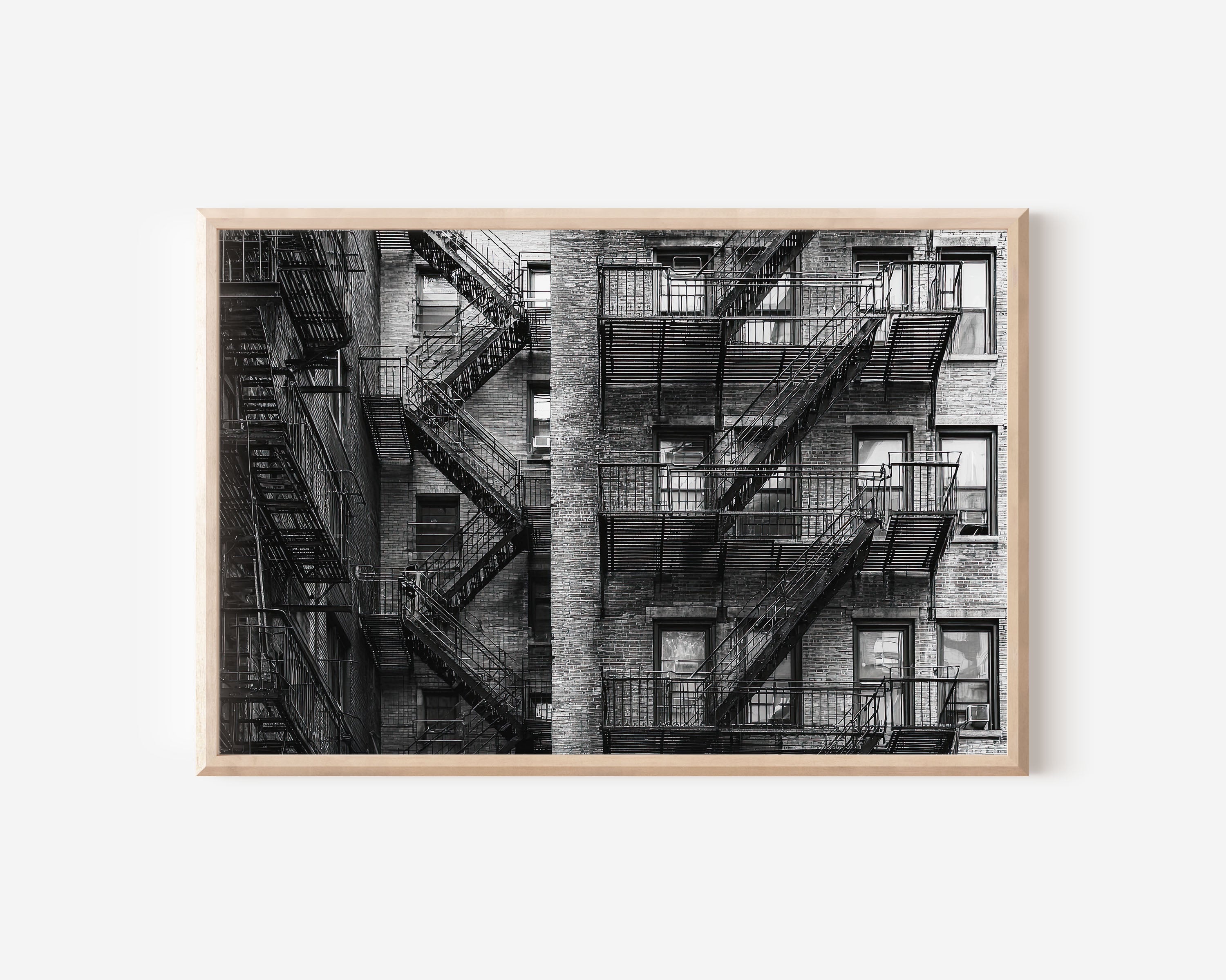 New York Fire Escape Wall Art Print – Black and White Urban Photography