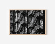 Fire Escape Building Wall Art – Black and White Urban Architecture Print