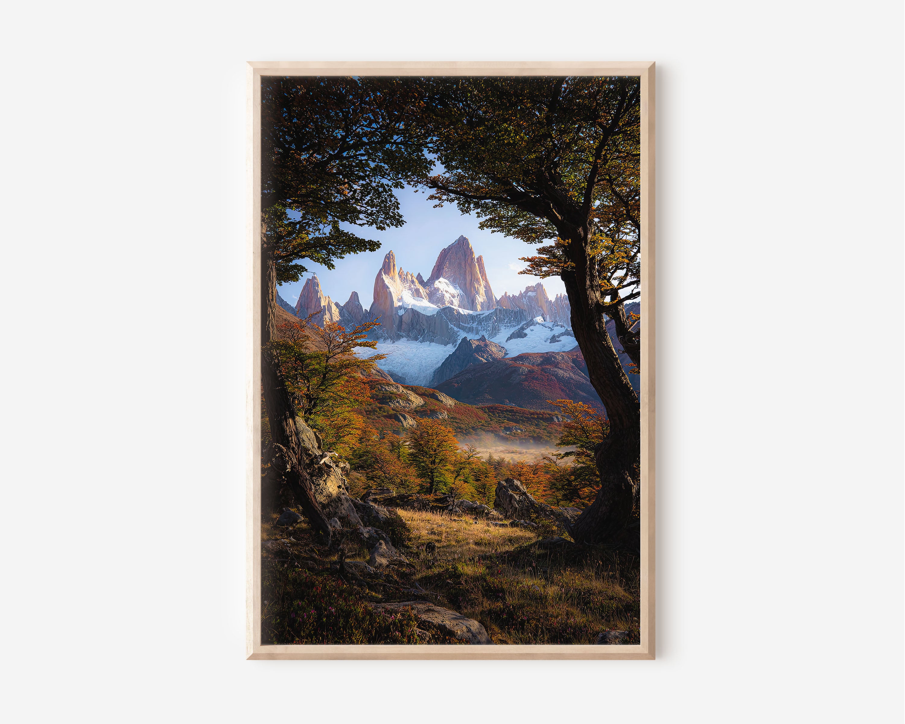 Mount Fitz Roy Autumn Forest Frame Wall Art Print | Patagonia Argentina Photography | El Chaltén Lenga Beech Wilderness Poster