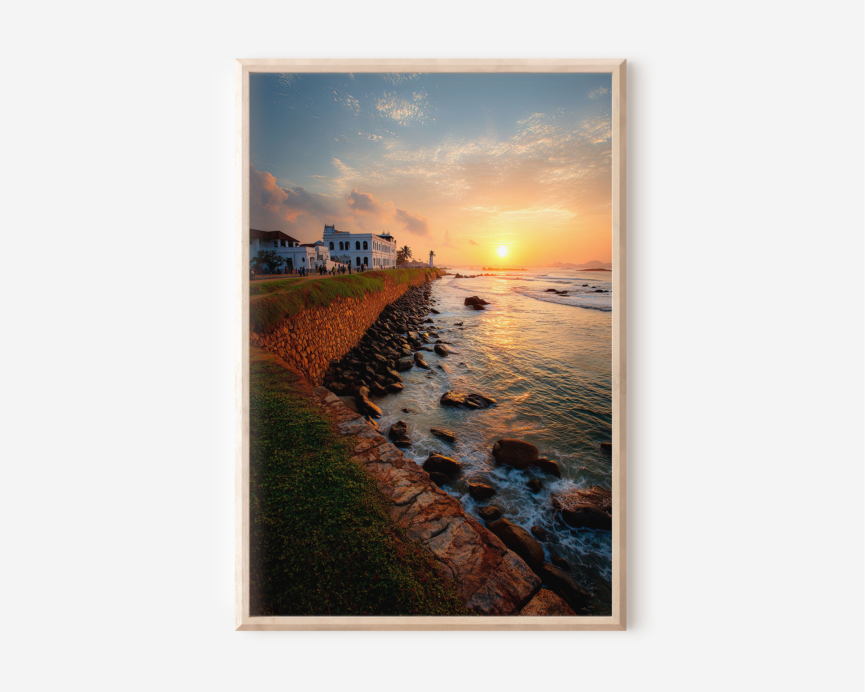 Galle Fort Sunset Coastal Wall Art | Golden Hour Sri Lanka Seascape Print | Historic Dutch Fort Travel Photography