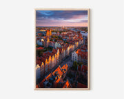 Gdańsk Old Town Aerial Wall Art Print | Poland Baltic City Photography | Long Street Hanseatic Sunset Cityscape Poster