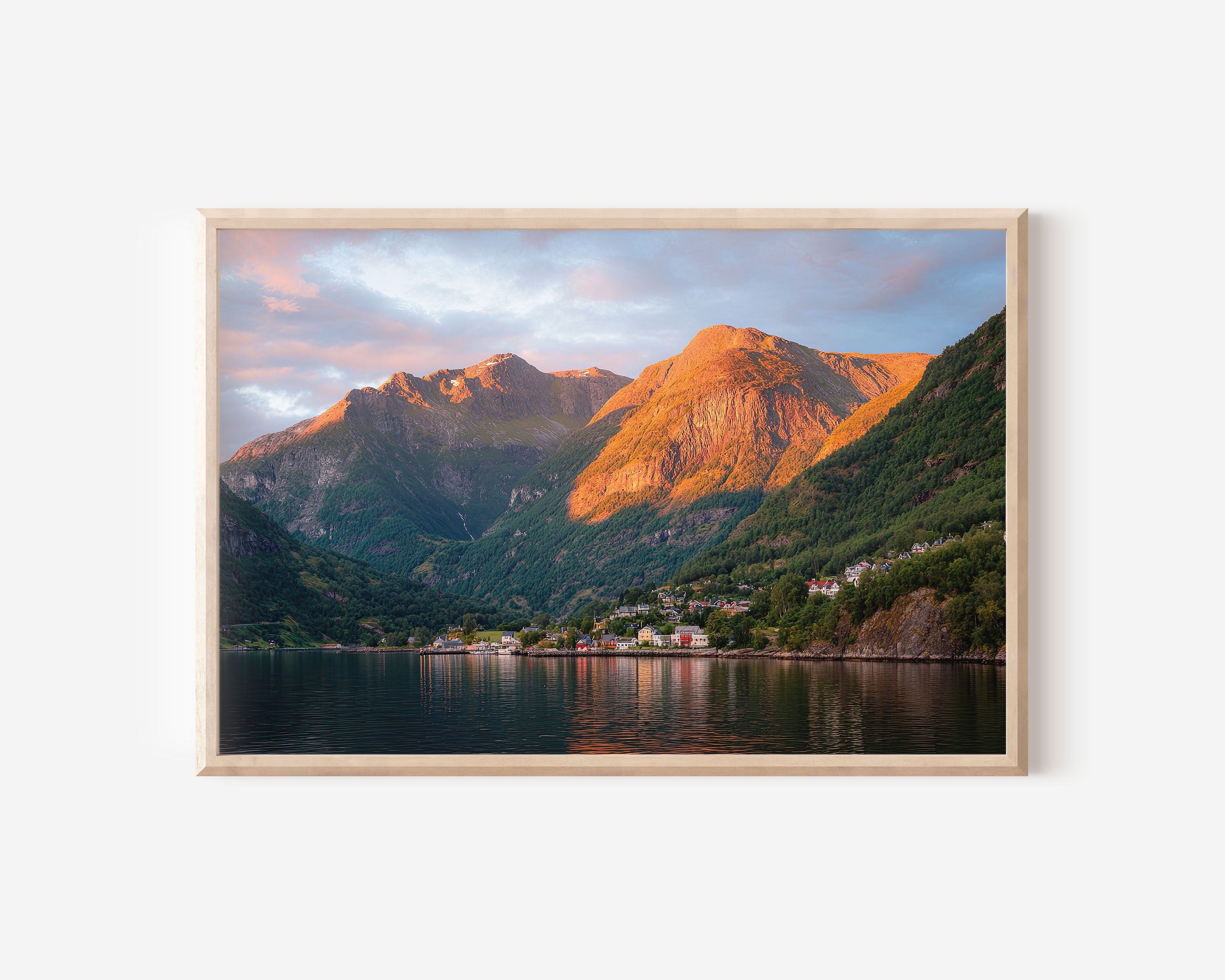 Geirangerfjord Norway Wall Art Print – Golden Hour Fjord Landscape Canvas