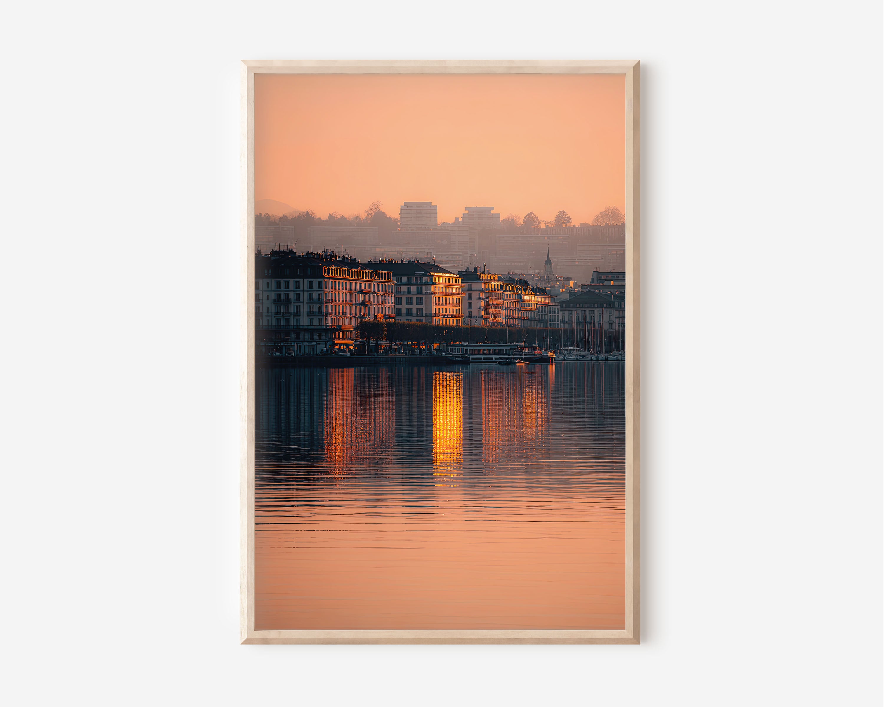 Geneva Lake Sunset Wall Art | Lake Geneva Switzerland Waterfront Print | Travel Photography Poster