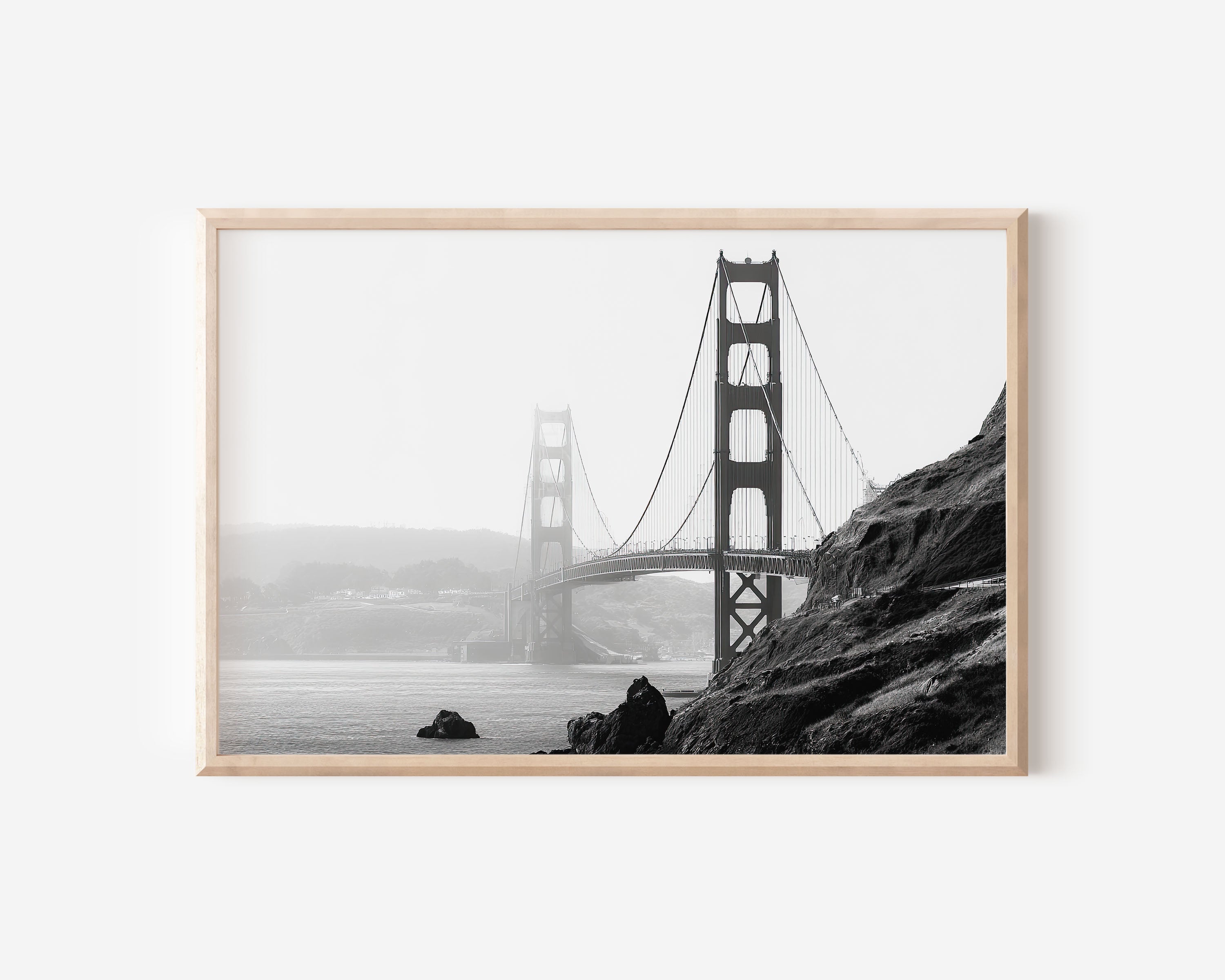 Golden Gate Bridge Minimal Black & White Wall Art Print