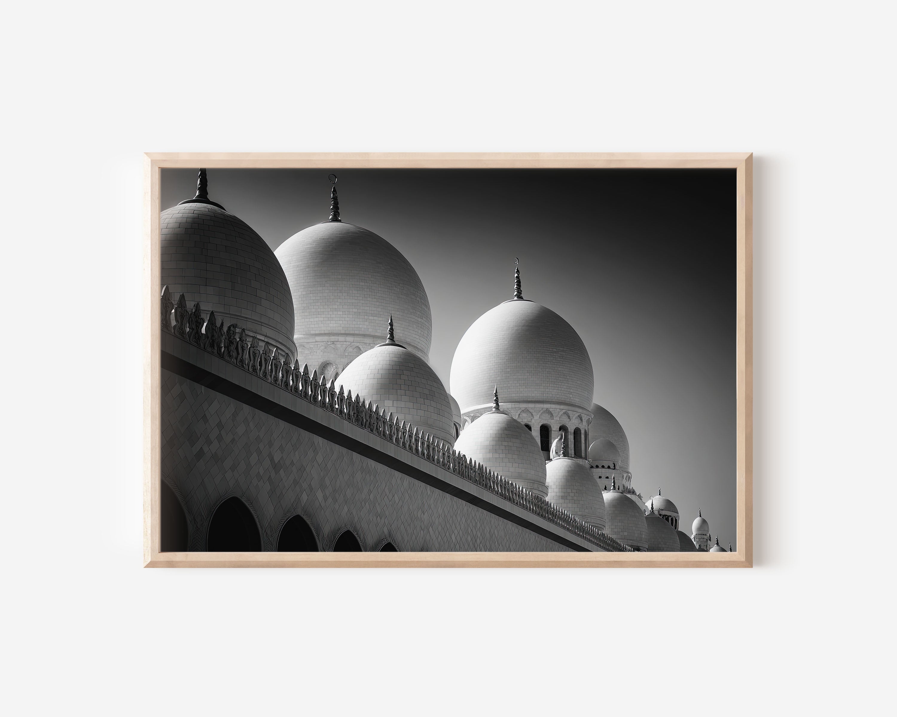 Grand Mosque Domes Wall Art – Black and White Islamic Architecture Print