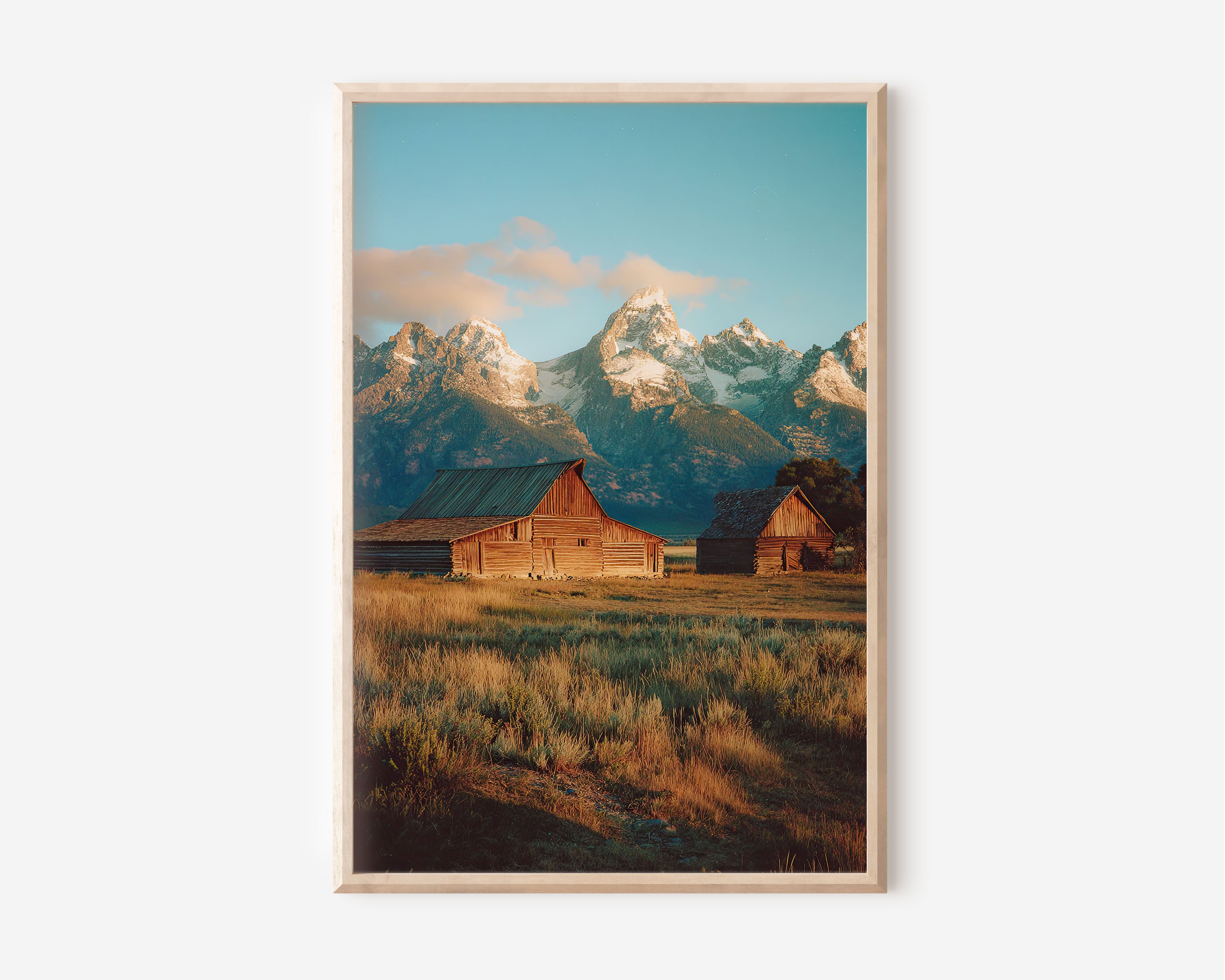 Grand Teton Barn Sunset Wall Art Print | Rustic Mountain Landscape Canvas