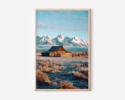 Grand Teton Barn Wall Art Print | Rustic Mountain Landscape Canvas