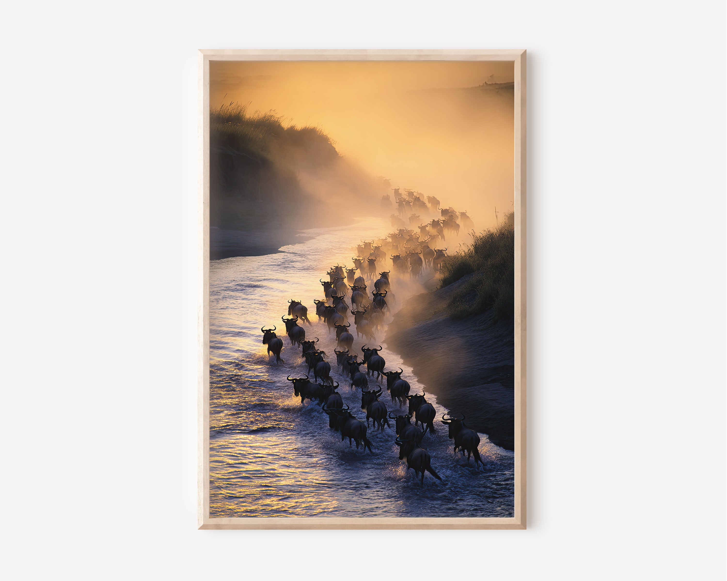 Great Wildebeest Migration Wall Art – African Safari Landscape Print