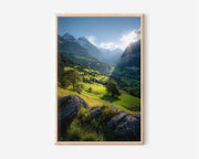 Lauterbrunnen Valley Summer Wall Art | Grindelwald Swiss Alps Green Meadow Sunburst Print | Switzerland Landscape Photography