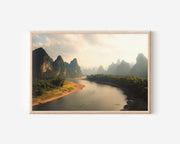 Guilin China Karst River Wall Art Print – Li River Mountain Landscape Canvas
