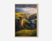 Fjaðrárgljúfur Canyon Iceland Golden Hour Wall Art | Green Moss Cliff Gorge Landscape Print | Iceland Travel Photography