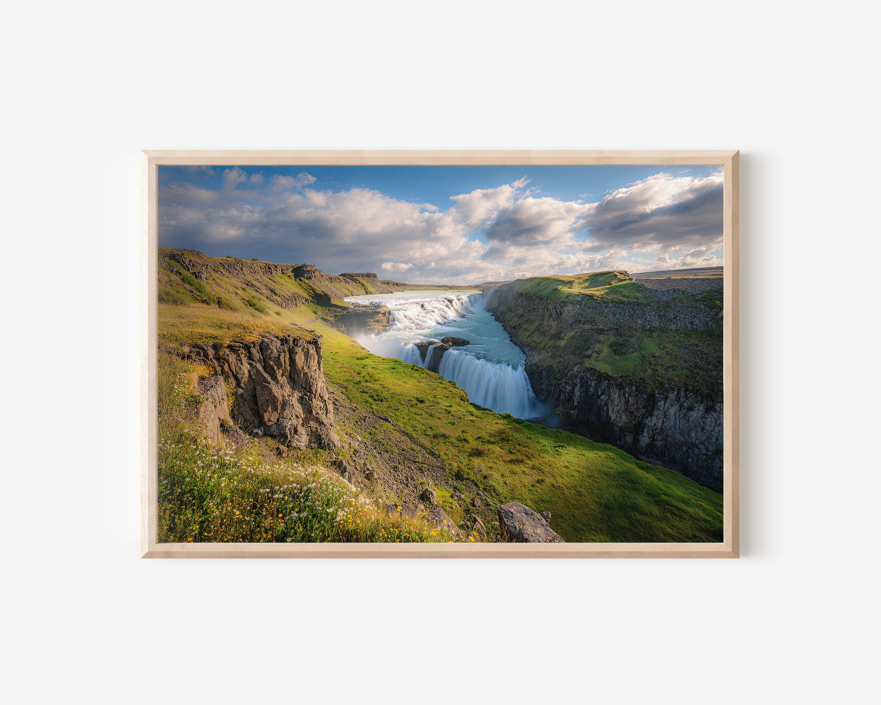Gullfoss Waterfall Iceland Wall Art Print – Dramatic Canyon Landscape