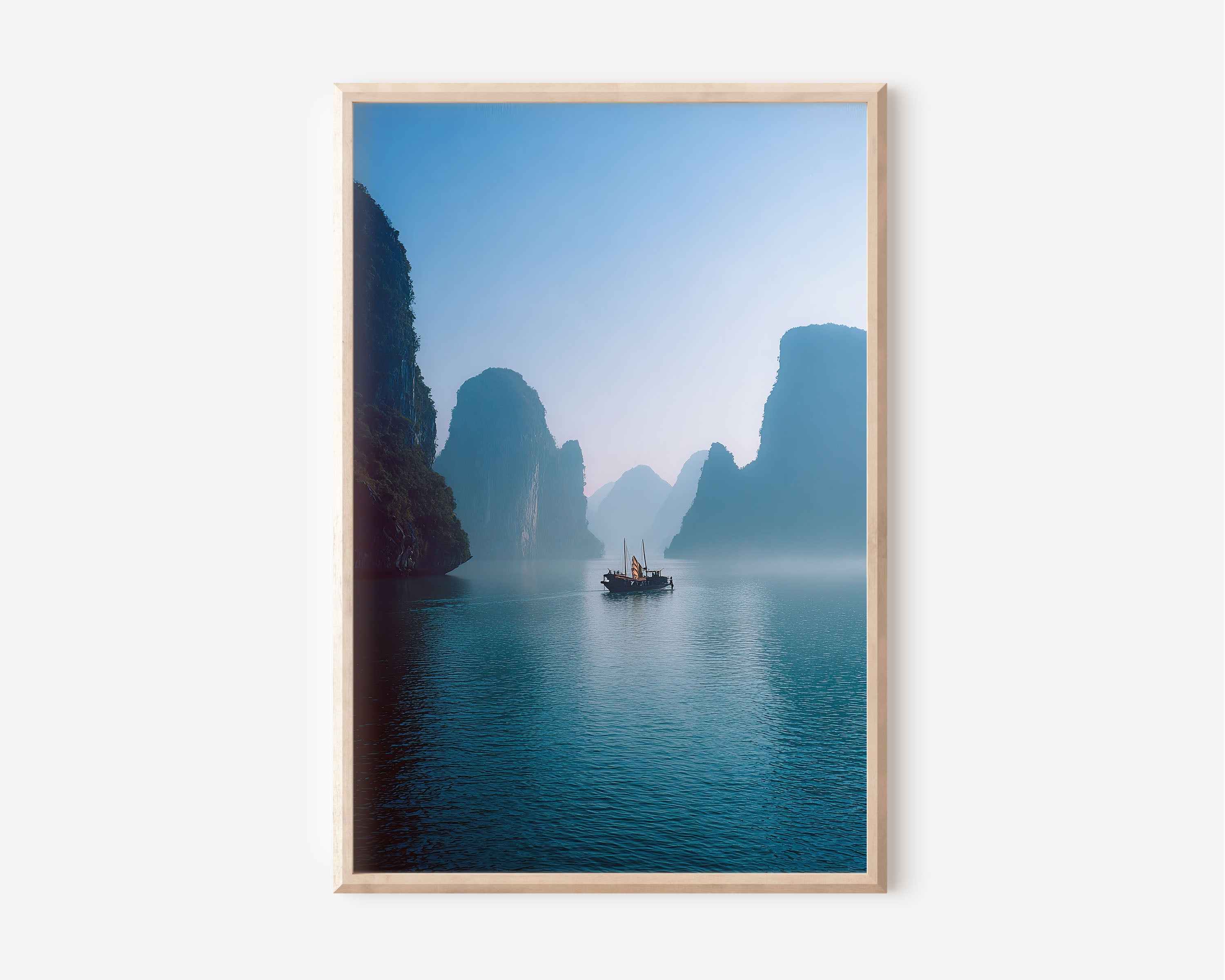 Ha Long Bay Wall Art Print | Vietnam Karst Limestone Junk Boat Photography | UNESCO World Heritage Landscape Poster | Southeast Asia Travel Print | Serene Home Decor