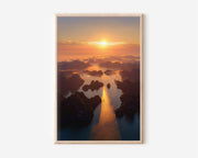 Ha Long Bay Aerial Sunrise Wall Art | Vietnam Karst Islands Golden Mist Seascape Print | Southeast Asia Travel Photography