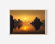 Ha Long Bay Vietnam Sunrise Wall Art Print – Golden Seascape Landscape