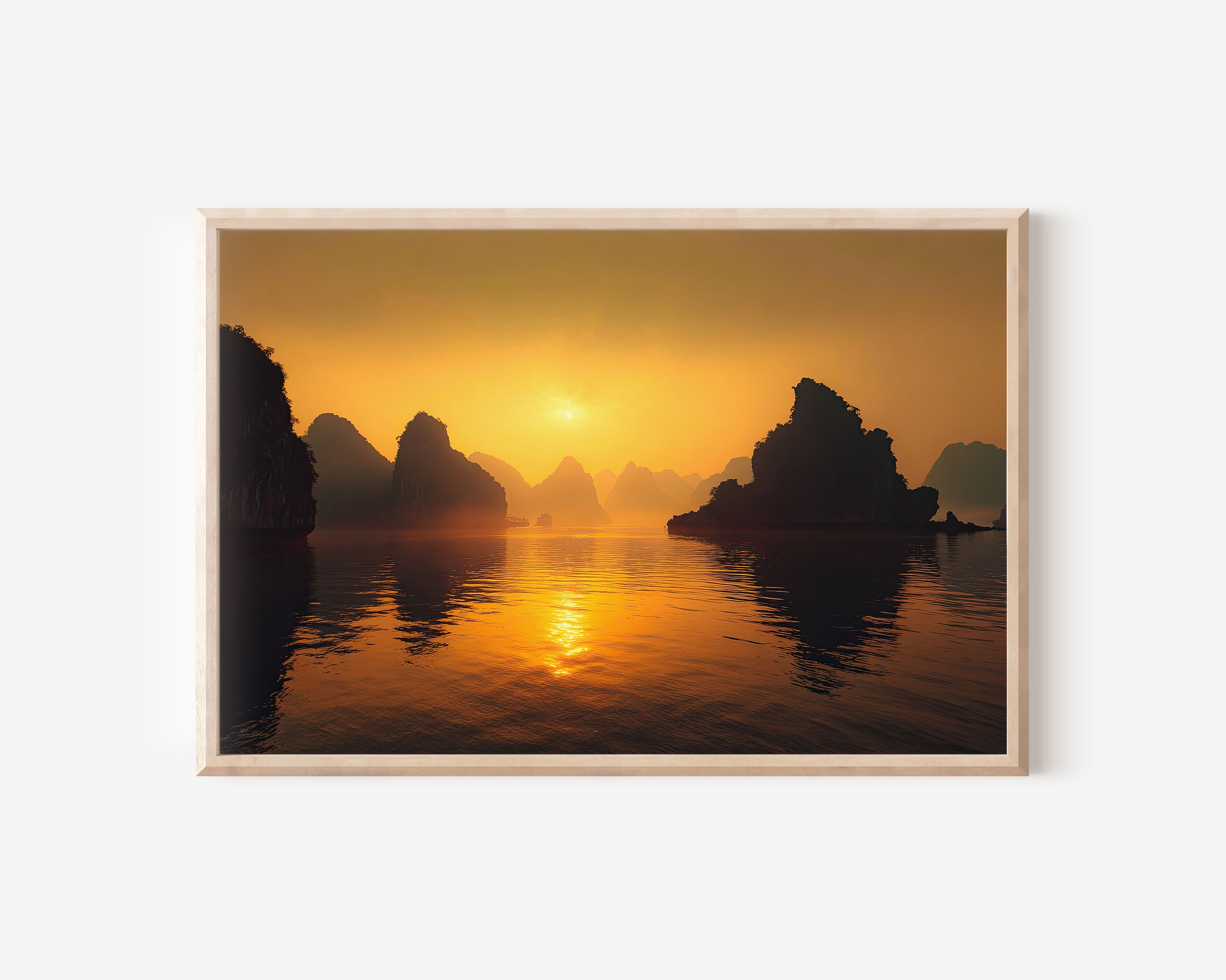 Ha Long Bay Vietnam Sunrise Wall Art Print – Golden Seascape Landscape