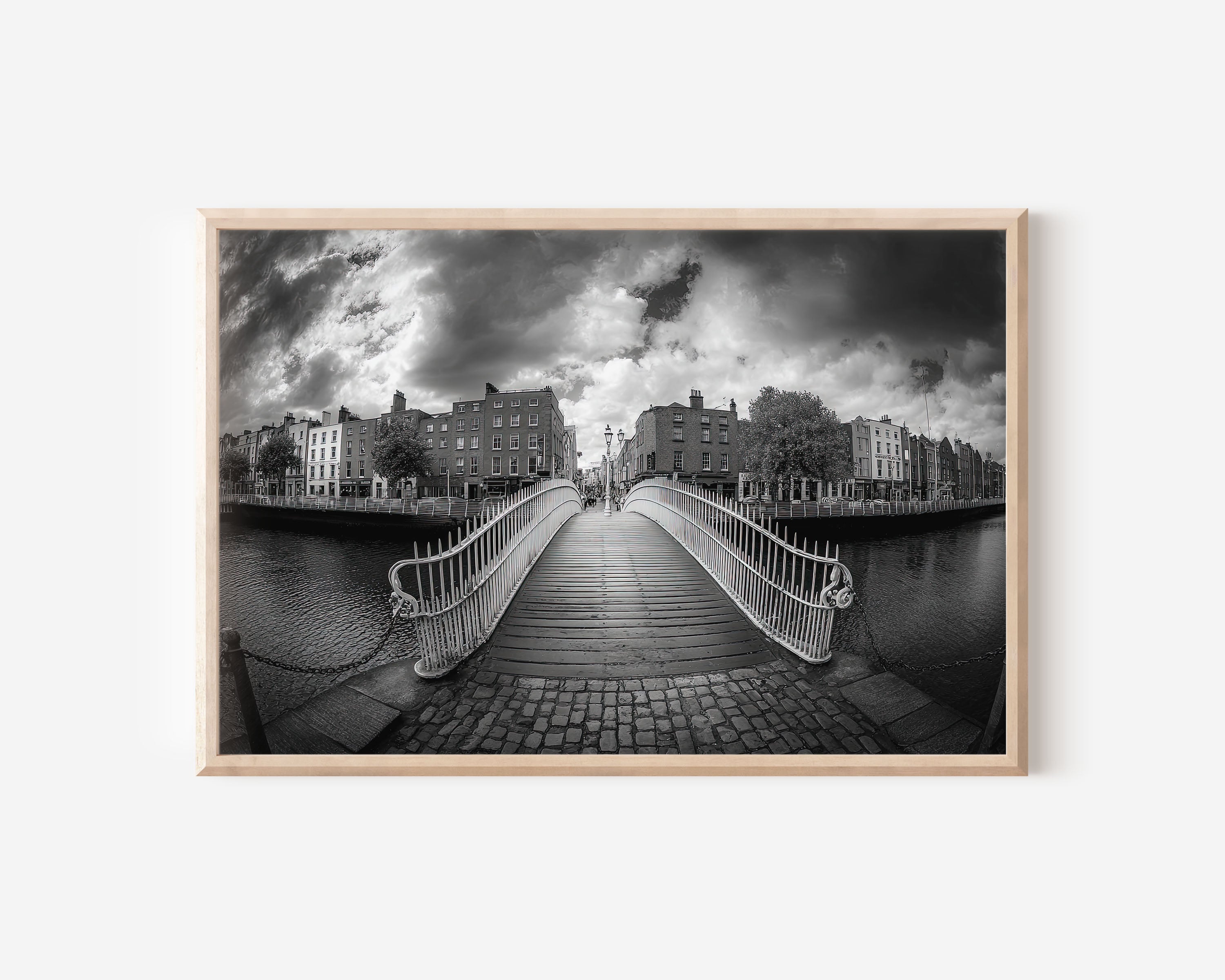 Ha’penny Bridge Walkway Black & White Wall Art Print
