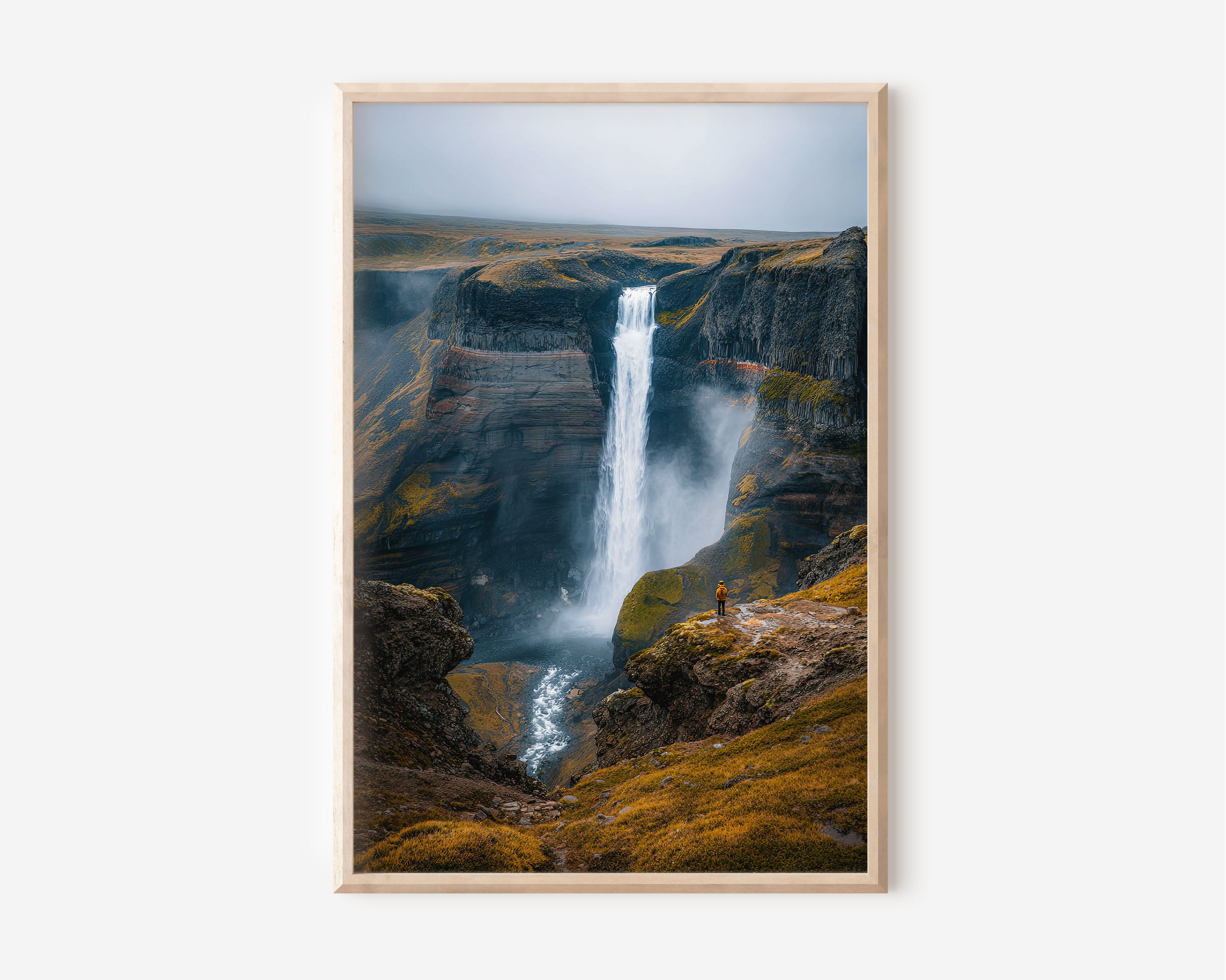 Háifoss Waterfall Iceland Print | Iceland Canyon Waterfall Wall Art | Icelandic Hiker Waterfall Landscape Photography Poster