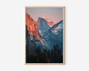 Yosemite Half Dome Sunset Wall Art Print | El Capitan Alpenglow Photography | California Valley Landscape Poster | National Park Winter Print | Nature Home Decor