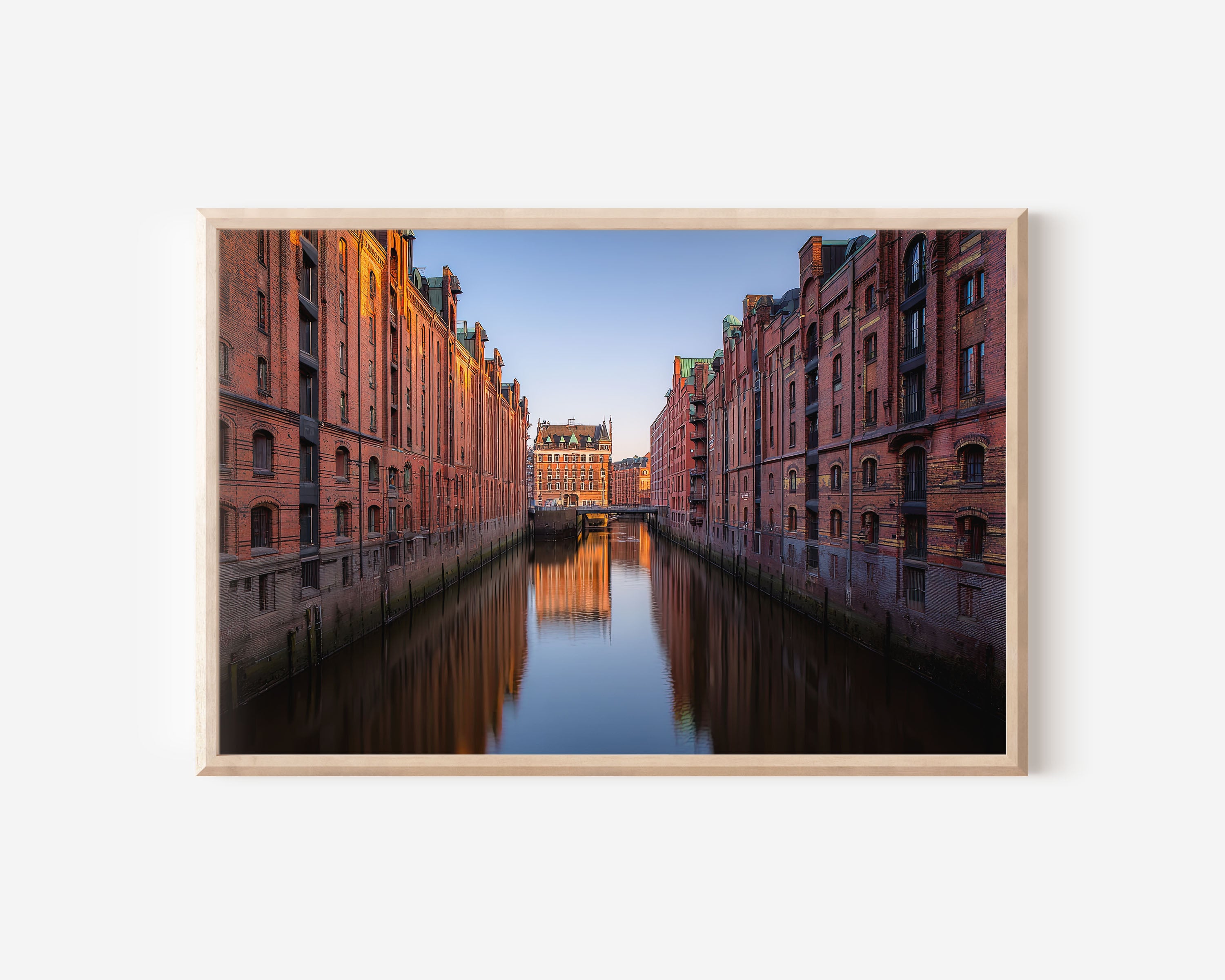 Hamburg Speicherstadt Canal Wall Art Print – Historic Warehouse Sunset