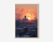 Helsinki Cathedral Winter Sunset Wall Art | Helsinki Finland Snow Skyline Print | Travel Photography Poster