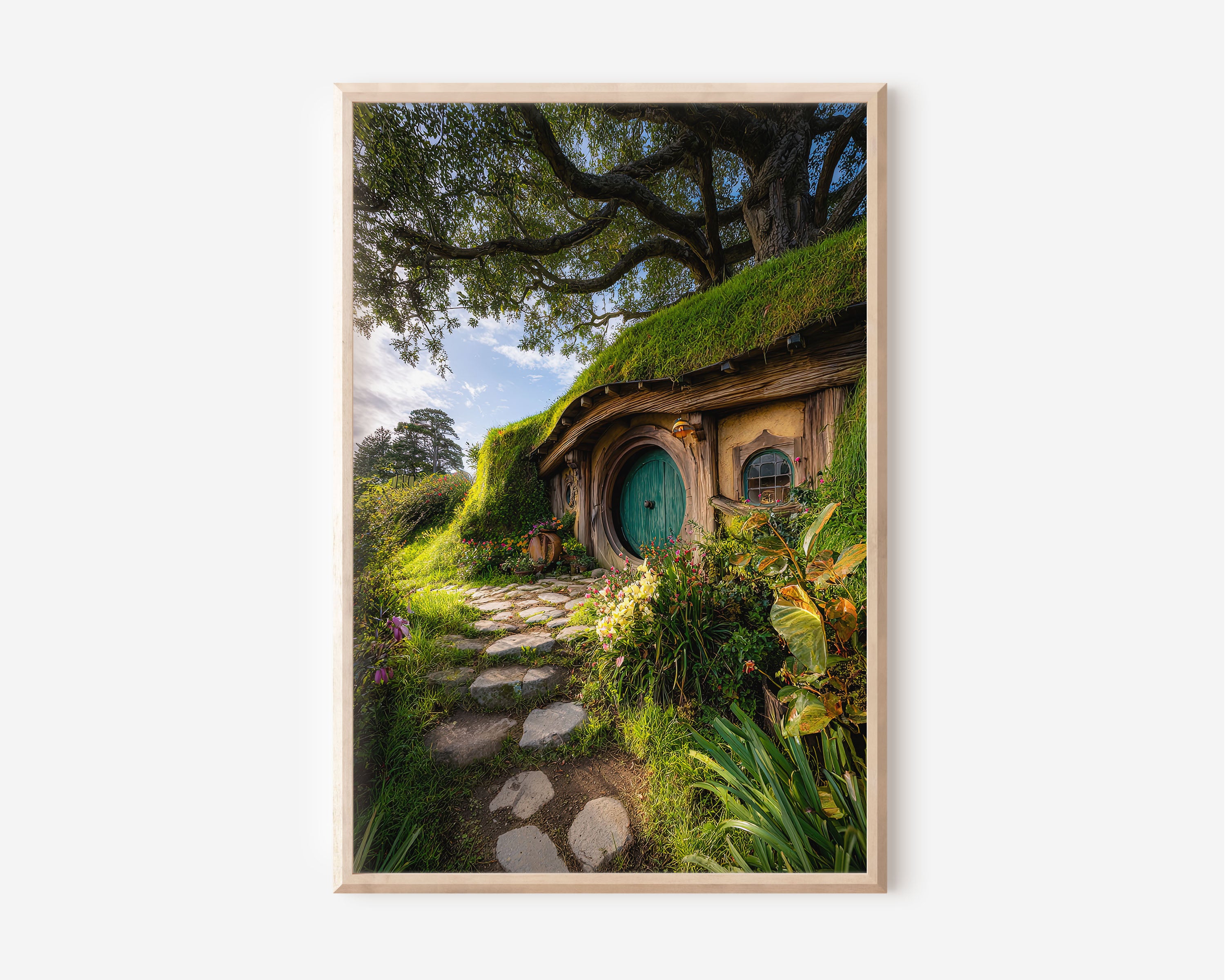 Hobbiton Hobbit Hole Garden Wall Art | Storybook Cottage Green Door Landscape Print | New Zealand Fantasy Travel Photography
