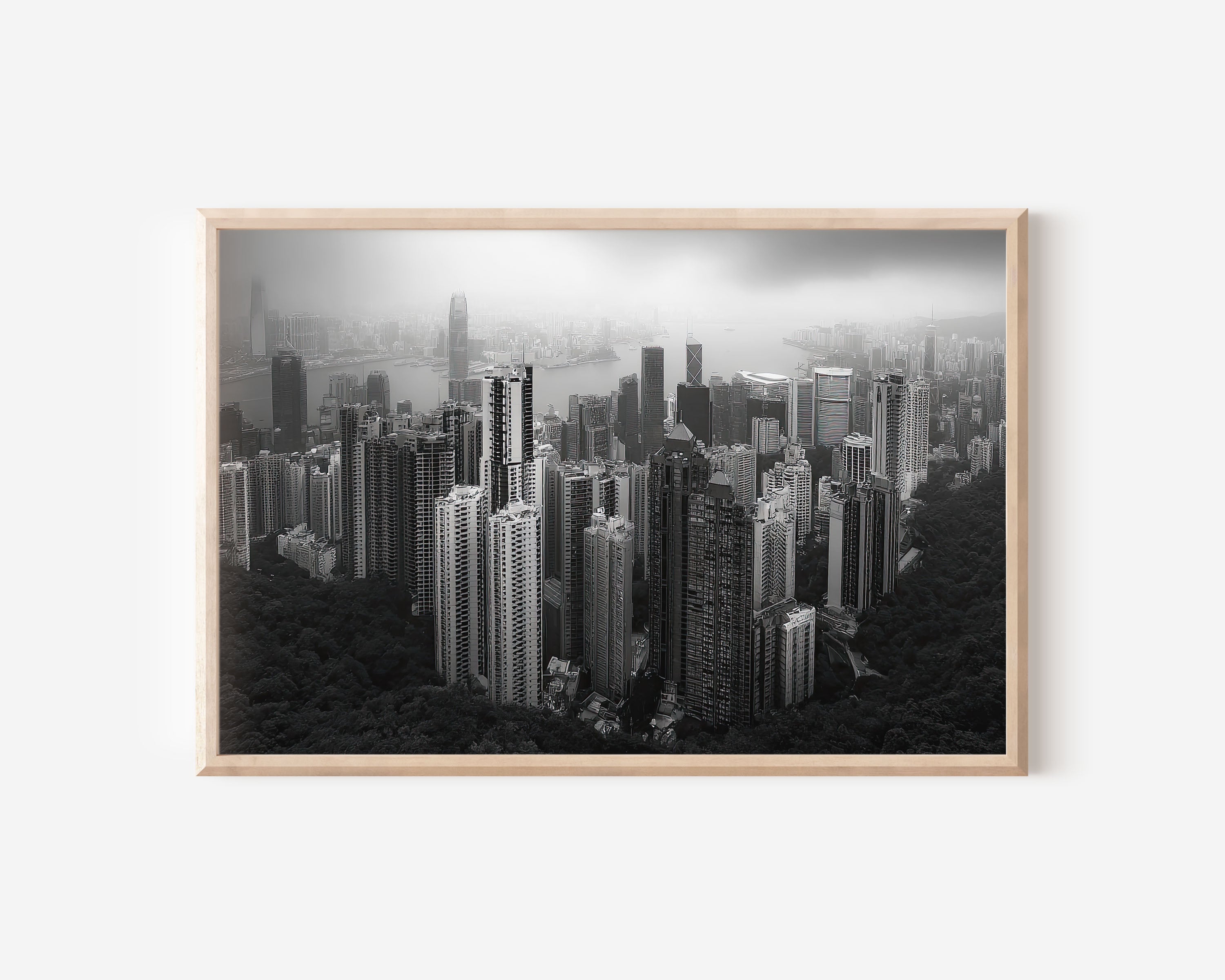 Hong Kong Harbour Black & White Canvas Wall Art