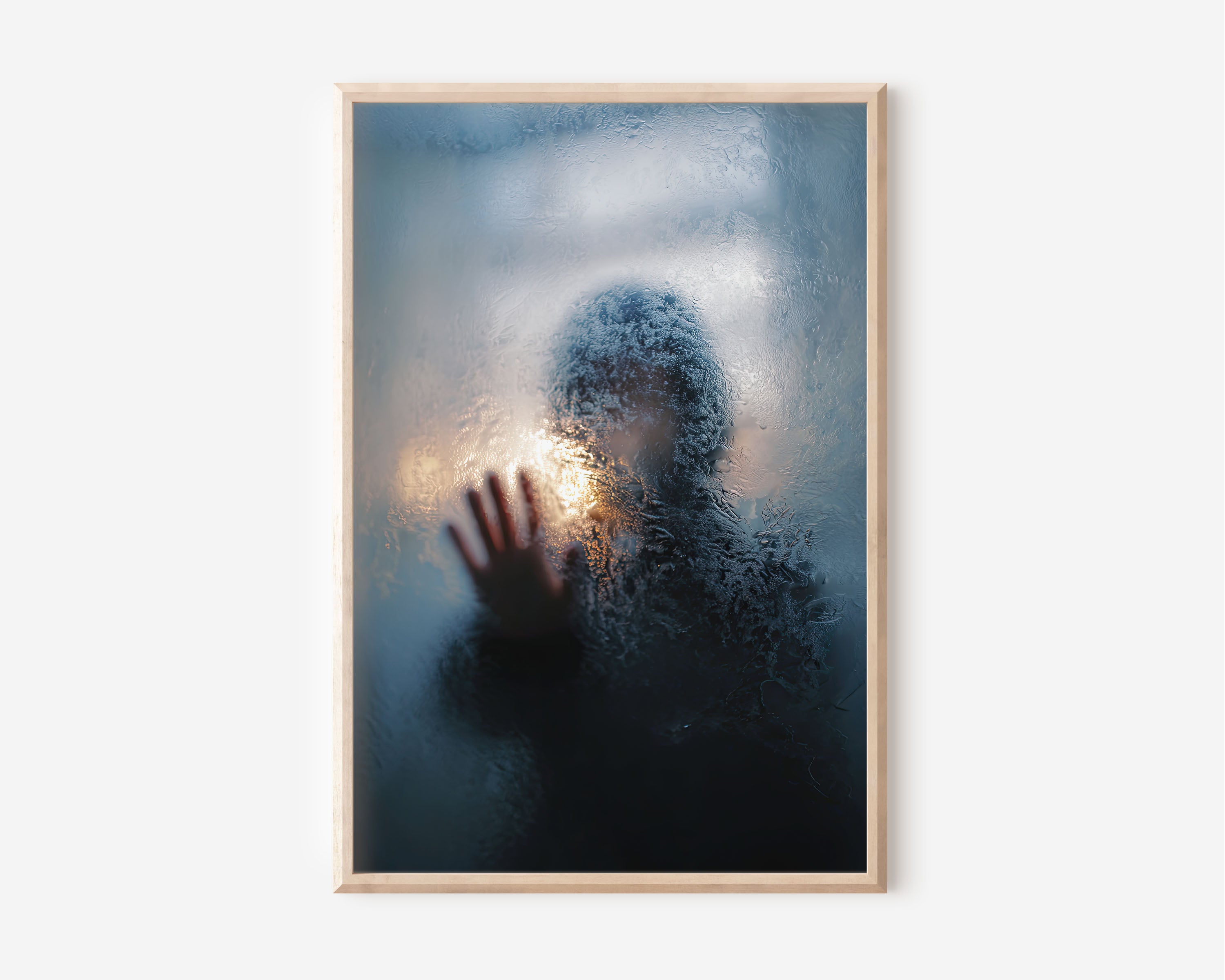 Hooded Figure Frosted Glass Warm Backlight Wall Art Print | Dark Moody Fine Art Photography | Contemporary Home Decor