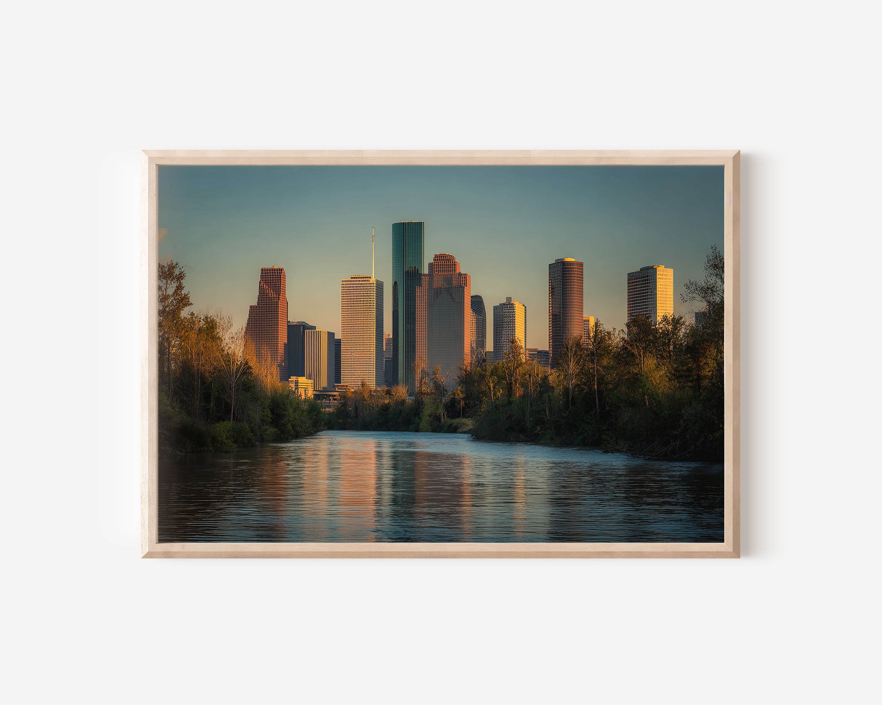 Houston Skyline Wall Art Print – Texas Downtown Cityscape River View