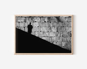 Human Shadow Ancient Stone Wall Print | Black and White Street Photography Wall Art | Light and Shadow Photography