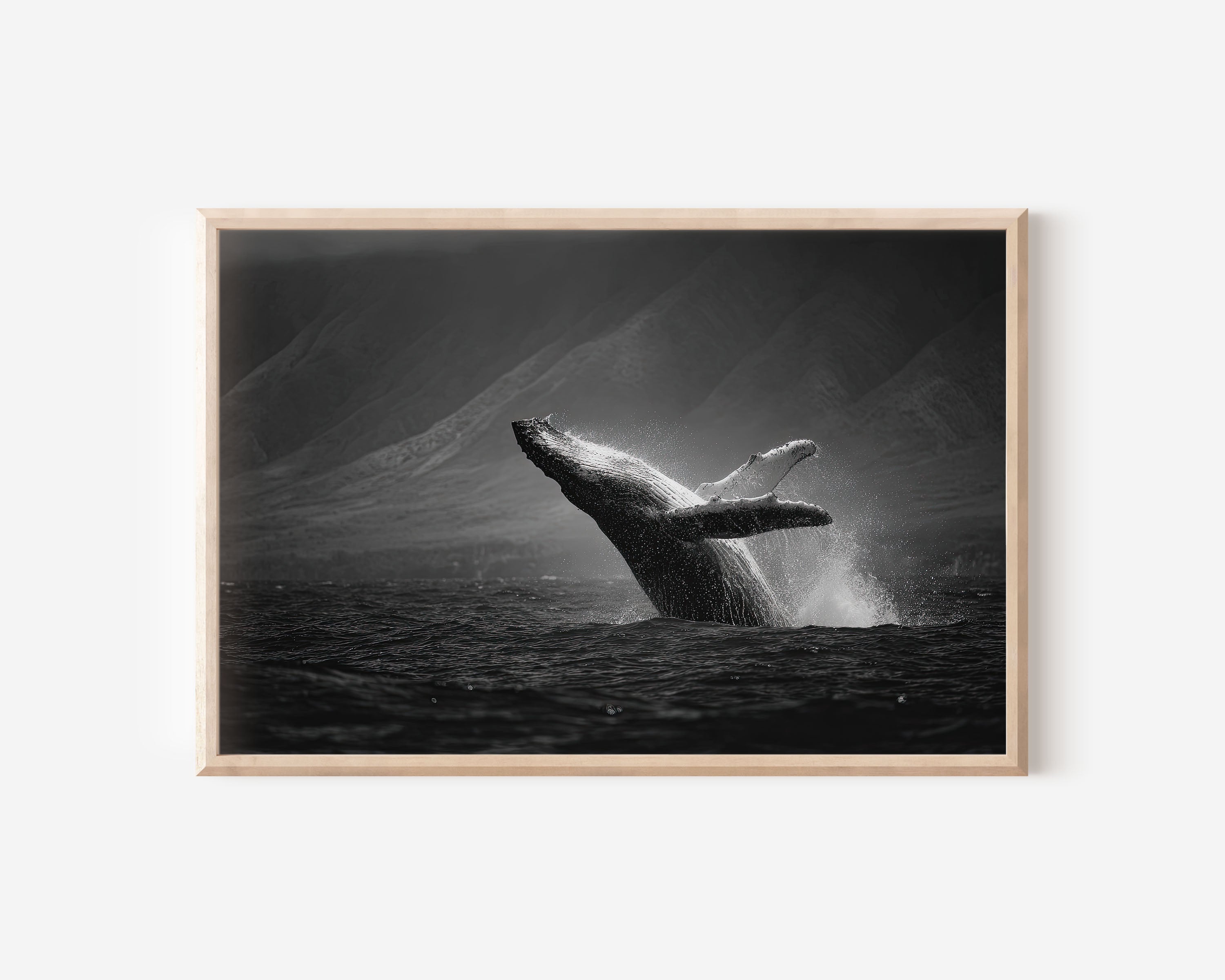 Humpback Whale Black and White Wall Art Print – Ocean Wildlife Canvas