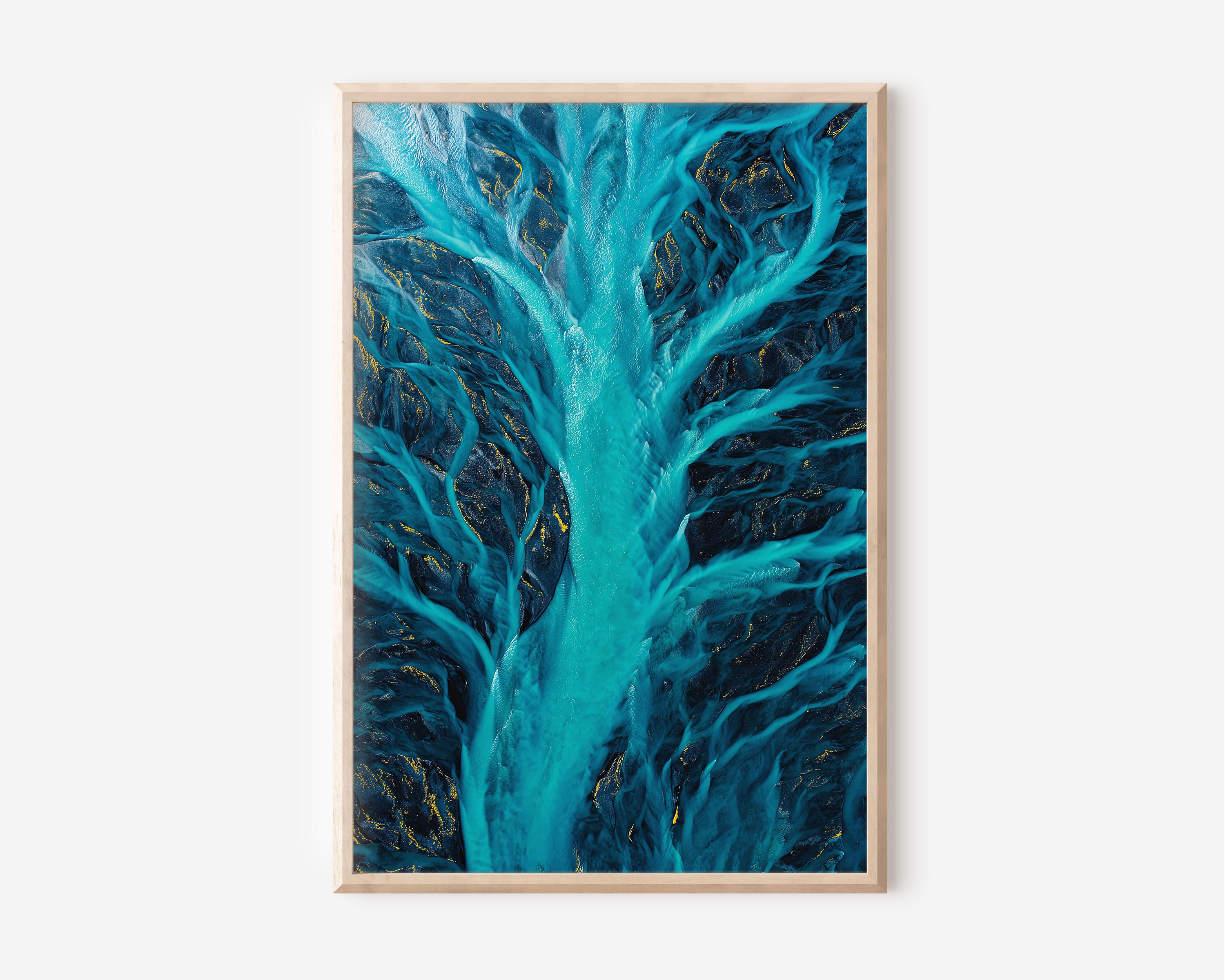 Iceland Glacial River Aerial Wall Art | Turquoise Braided Channels Abstract Nature Print | Iceland Landscape Photography
