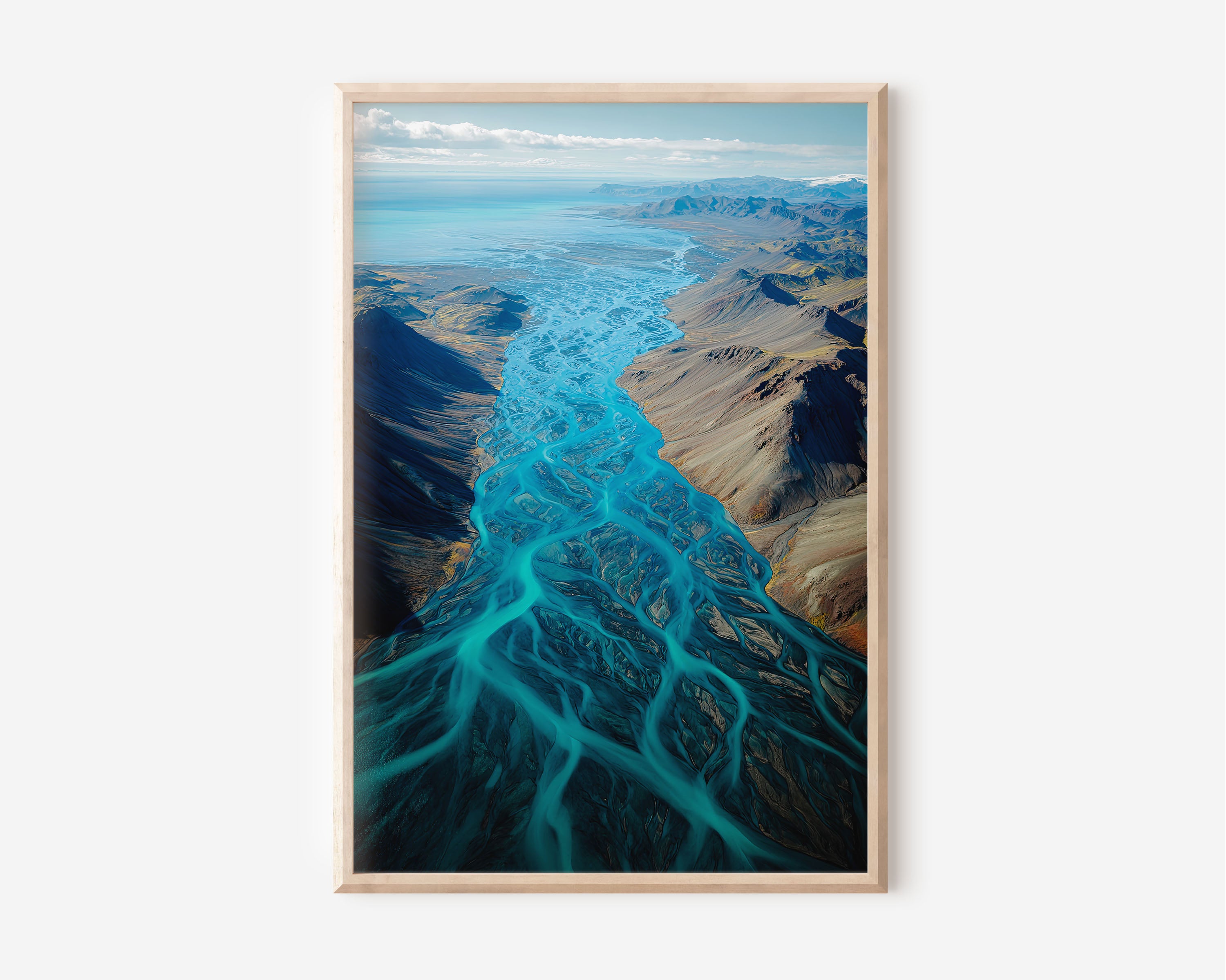 Iceland Glacial River Delta Aerial Wall Art | Turquoise Braided River Valley Ocean Print | Iceland Abstract Landscape Photography
