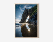 Irish Coast Print | Sea Arch Sunburst Wall Art | Ireland Coastal Rock Formation | Ocean Beach Photography Poster