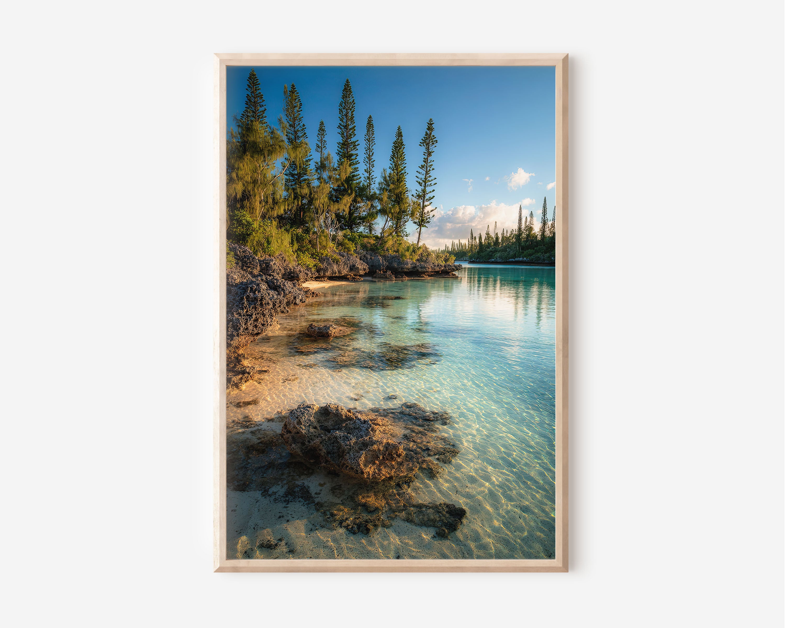 Isle of Pines Golden Hour Lagoon Wall Art Print | New Caledonia Tropical Beach Photography Poster | Coastal Nature Decor