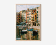 Italian Riviera Harbor Wall Art Print | Colorful Coastal Village Canvas