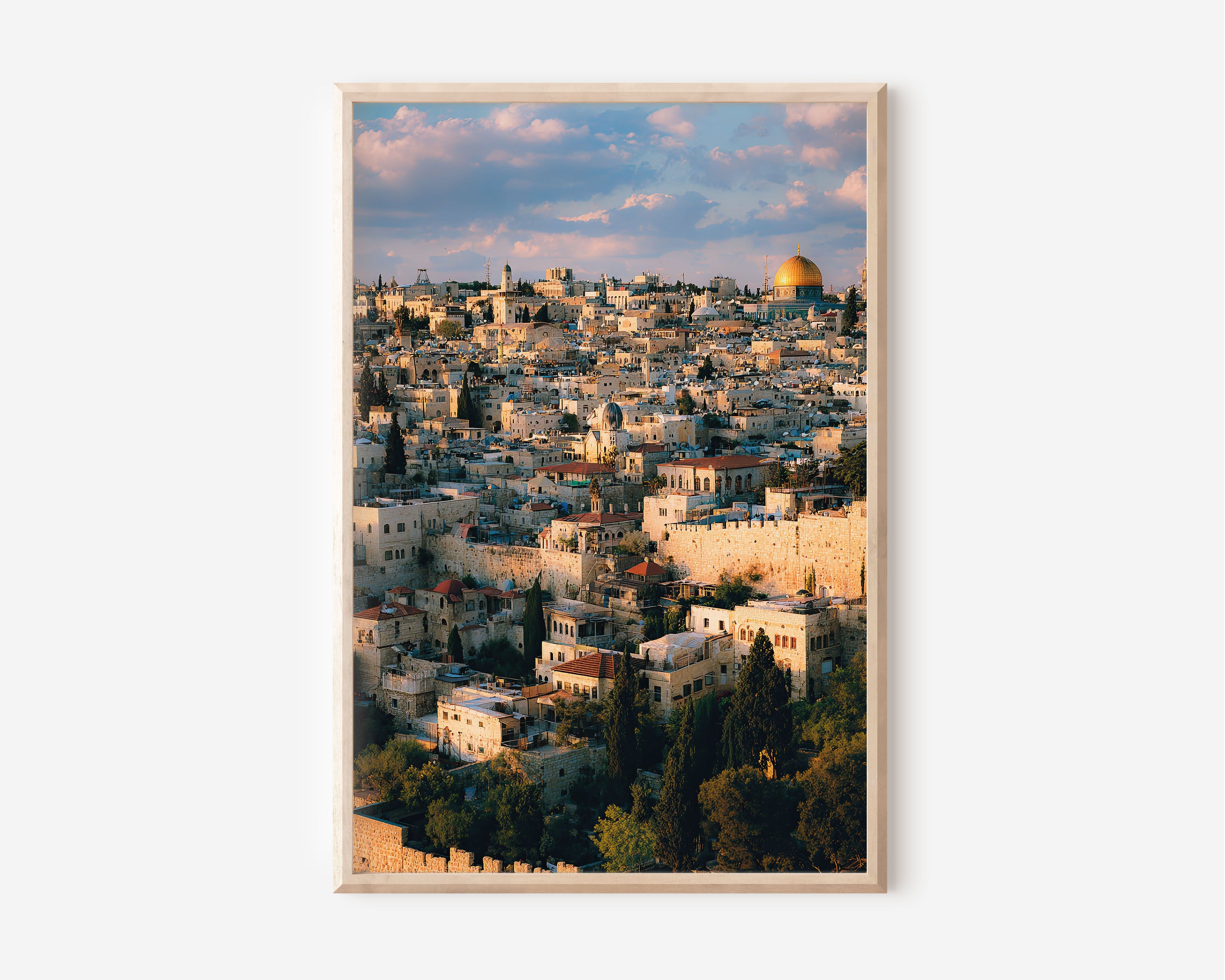 Jerusalem Dome of the Rock Wall Art Print | Old City Temple Mount Golden Hour Photography | Holy Land Travel Poster | Spiritual Home Decor