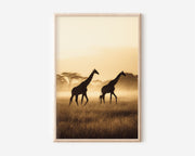Kenya Giraffe Pair Golden Savannah Morning Mist Wall Art Print | African Wildlife Photography Poster | Safari Nature Decor
