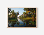 Kerala Palm River Reflections Wall Art Print – Tropical Backwater Landscape