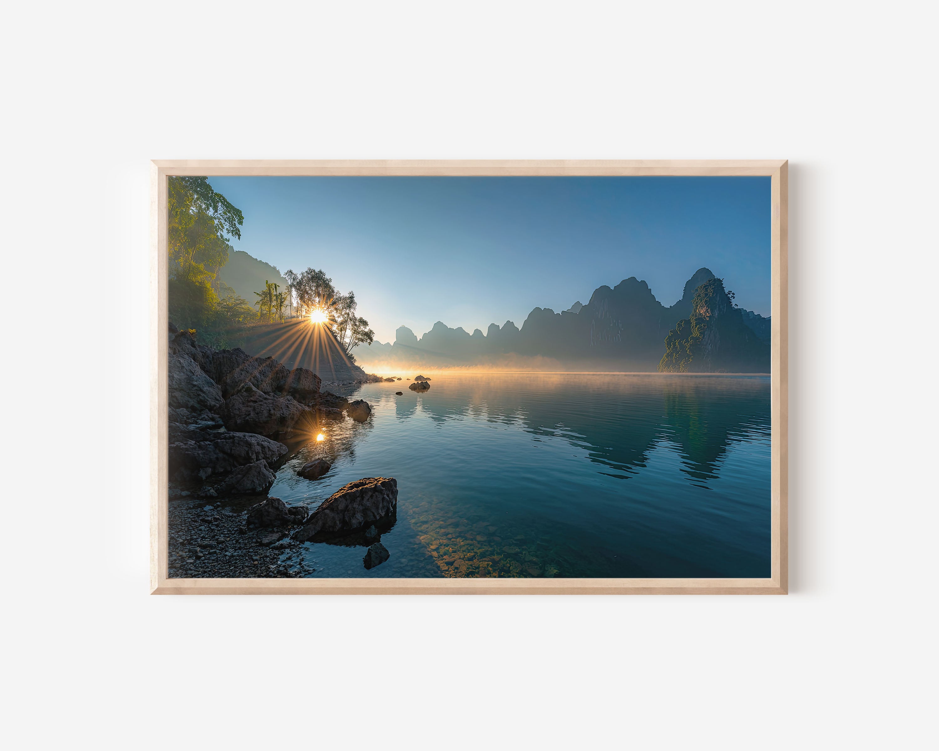 Khao Sok Lake Thailand Sunrise Wall Art Print – Misty Mountain Reflection