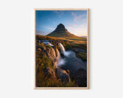 Kirkjufell Golden Hour Waterfall Wall Art Print | Iceland Snæfellsnes Photography | Kirkjufellfoss Sunset Landscape Poster