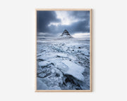 Kirkjufell Winter Broken Ice Wall Art Print | Iceland Snow Mountain Photography | Arctic Frozen Landscape Moody Poster
