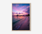 Komodo Island Pink Beach Sunset Volcanic Mountains Wall Art Print | Indonesia Travel Photography Poster | Tropical Coastal Decor