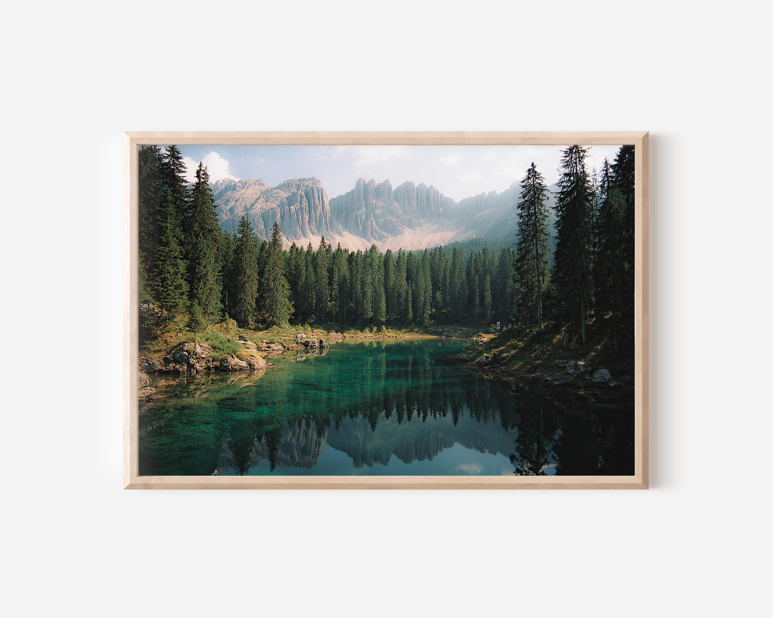 Lago di Carezza Dolomites Wall Art – Italy Emerald Mountain Lake Reflection