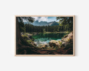 Lago di Carezza Emerald Lake Wall Art – Alpine Forest & Crystal Mountain Lake Print