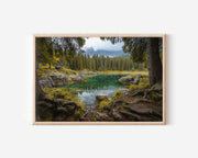 Dolomites Emerald Lake Wall Art – Lago di Carezza Forest & Mountain Landscape Print