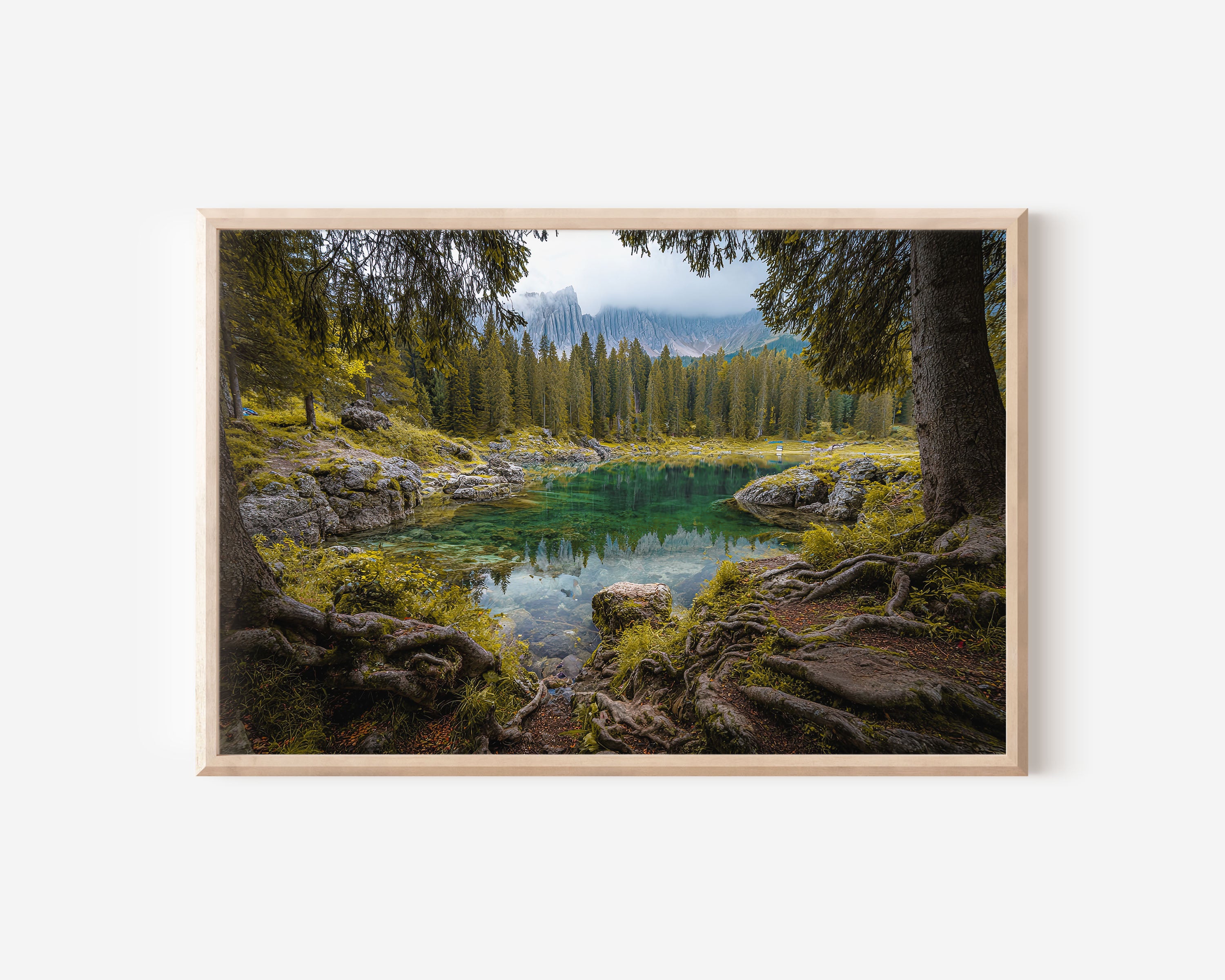 Dolomites Emerald Lake Wall Art – Lago di Carezza Forest & Mountain Landscape Print